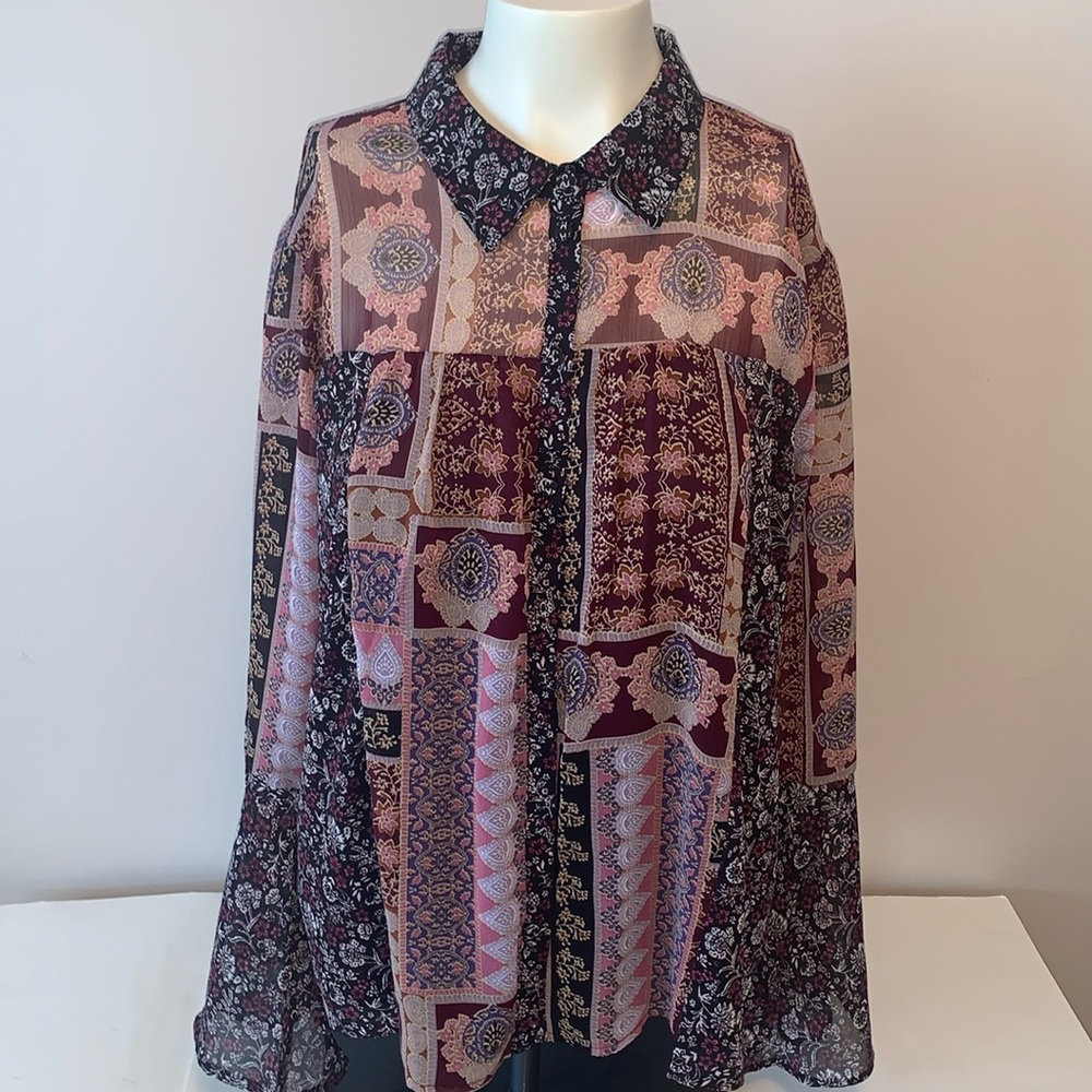 Maurices Printed Blouse With Bell Sleeve